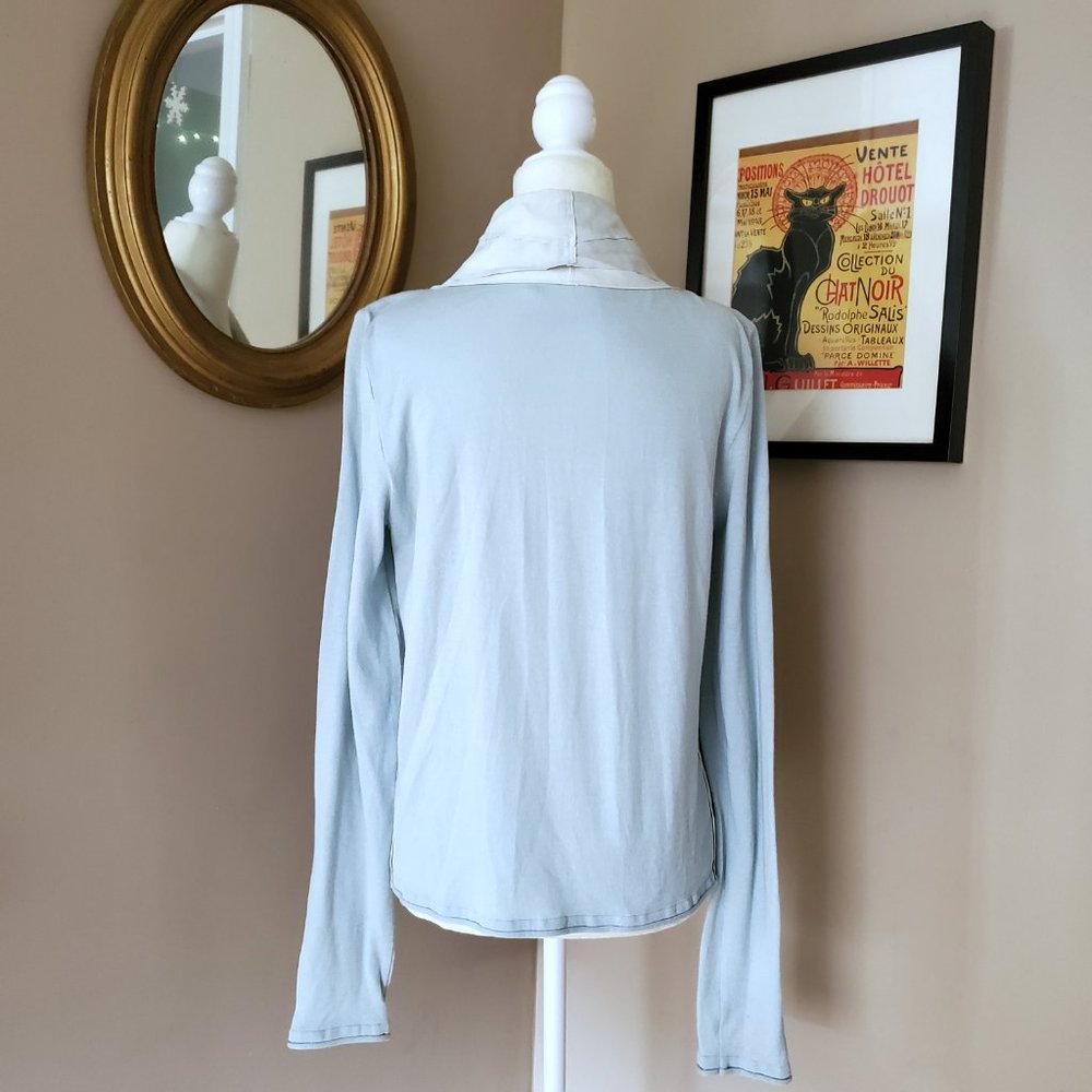 Elie Tahari Baby Blue Lamb Suede Trim Cardigan M - Picture 4 of 16